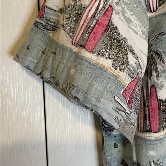 DENIM & FLOWER Casual Button Down Palm Tree Shirt, Men’s M, Blue Pink White - Picture 3 of 7